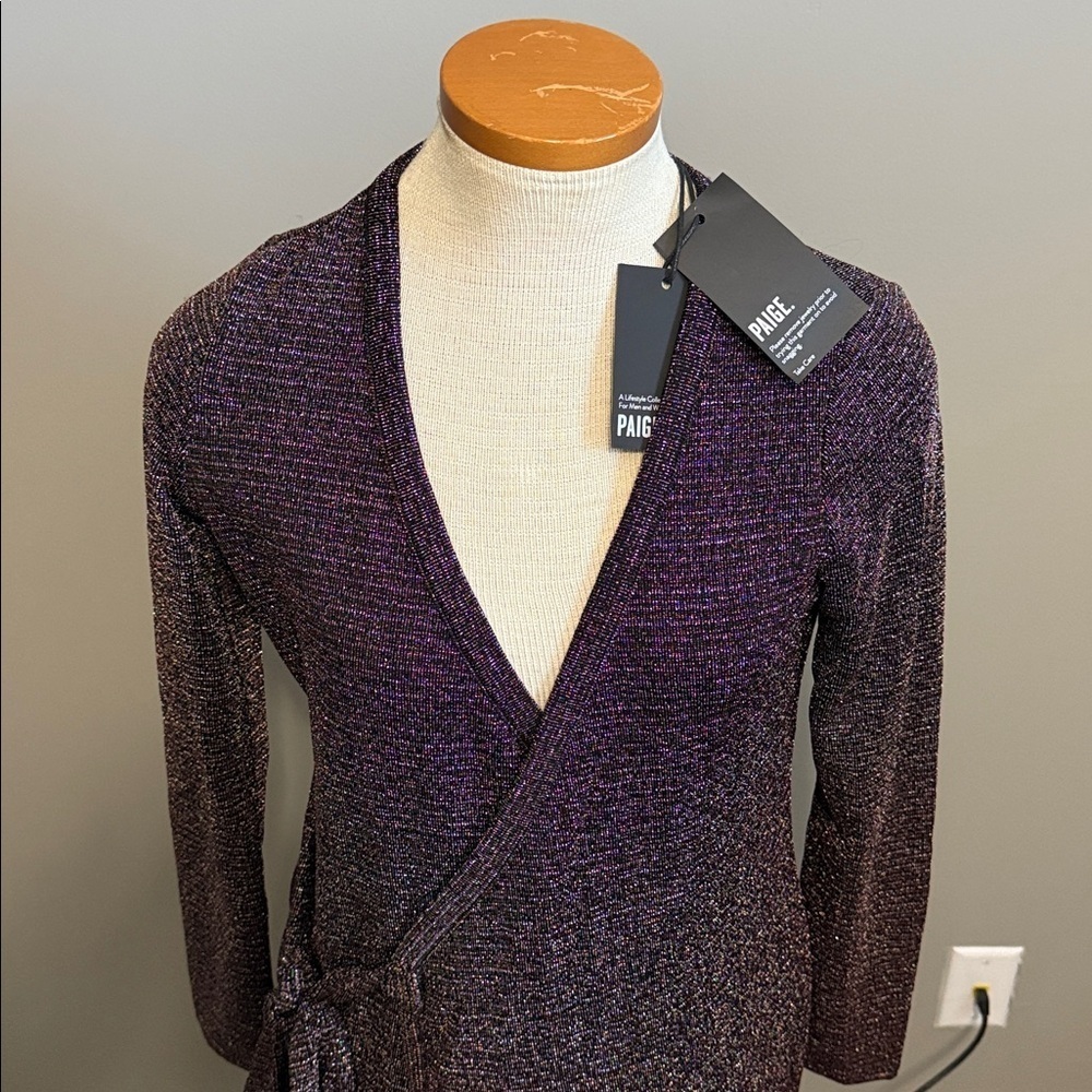 NWT!! Paige - Lucielle Metallic Long-sleeve Wrap Dress In Metallic Multi - XS - Picture 4 of 9